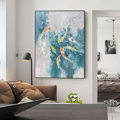 Vibrant Koi Fish Swimming in Tranquil Waters Oil Painting for Home Decor
