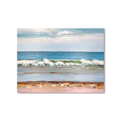Tranquil Waves: Serene Ocean View Oil Painting for Coastal Home Decor