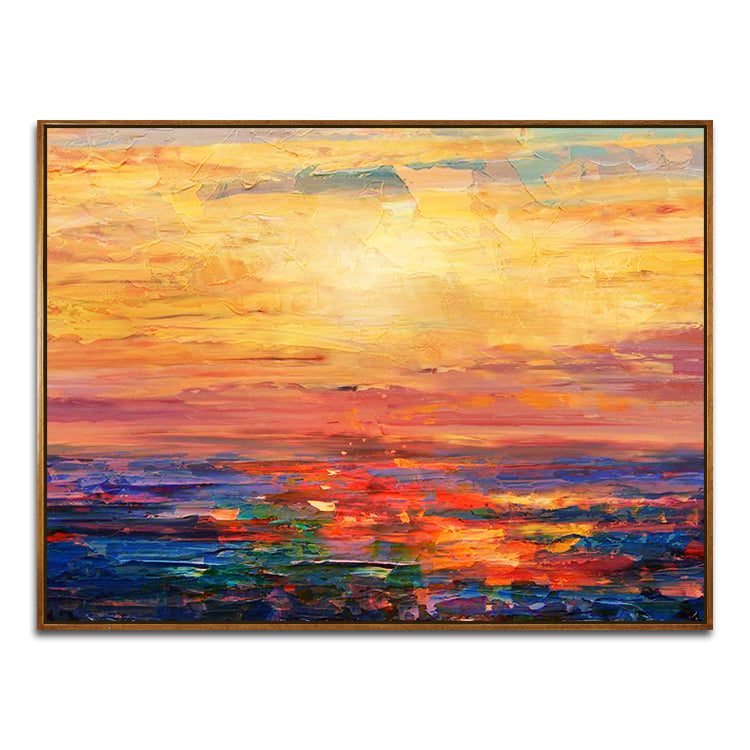 Vibrant Sunset Ocean View - Handcrafted Oil Painting for Home Decor