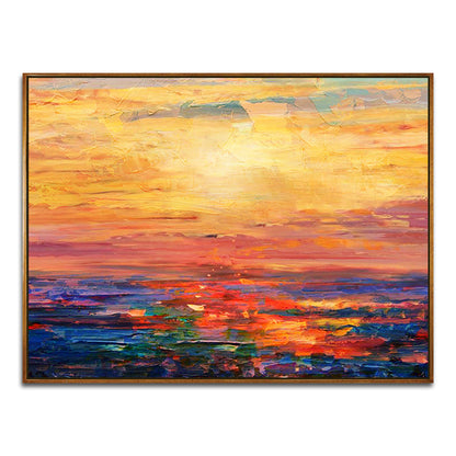 Vibrant Sunset Ocean View - Handcrafted Oil Painting for Home Decor