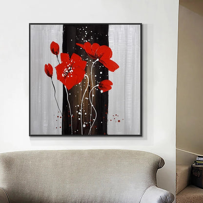 Vibrant Red Flowers on Elegant Black and White Background – Modern Art Decor