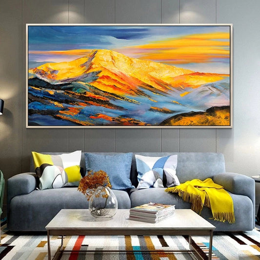 Vibrant Sunrise Over Majestic Mountains - Captivating Oil Painting