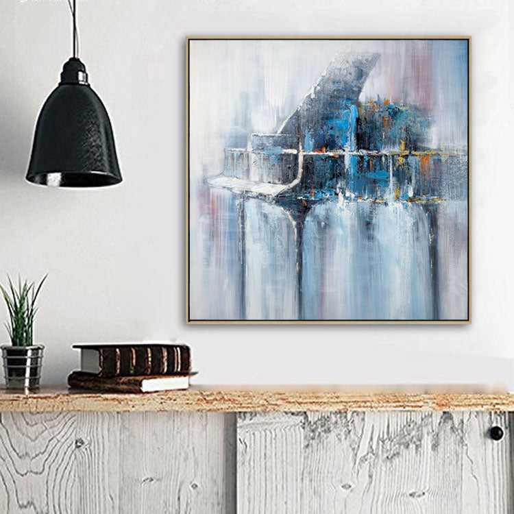 Abstract Blue Oil Painting with Bold Brushstrokes and Textured Layers