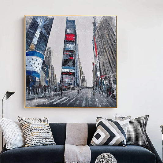 Vibrant Urban Scene: Times Square Oil Painting for Modern Home Decor