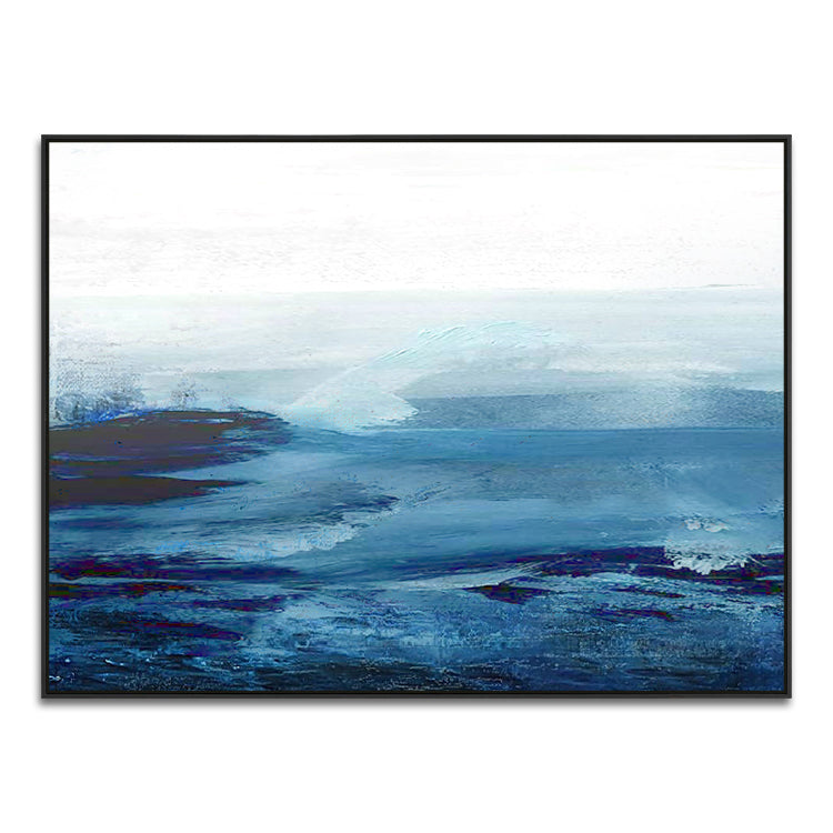 Tranquil Ocean Blues: Abstract Oil Painting for Modern Home Decor