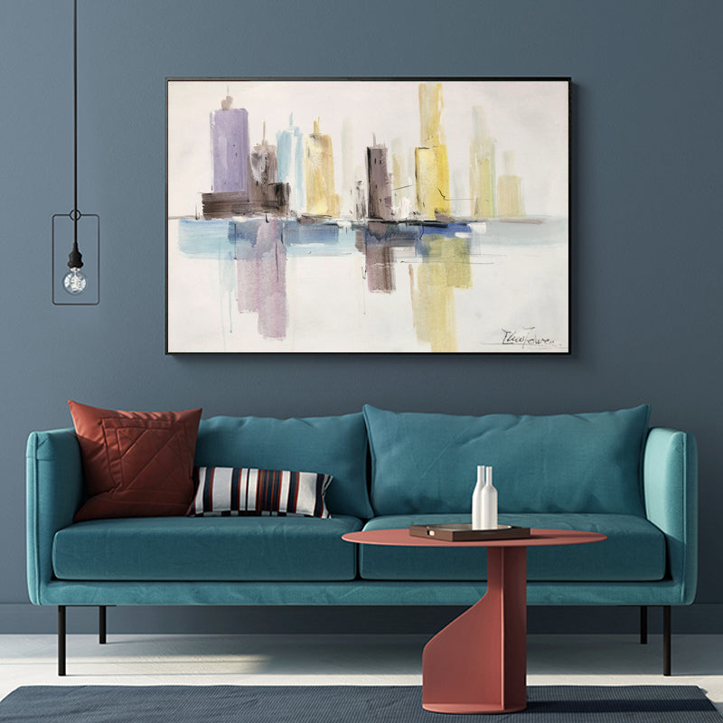 Abstract Cityscape Reflection in Gentle Pastels - Modern Oil Painting