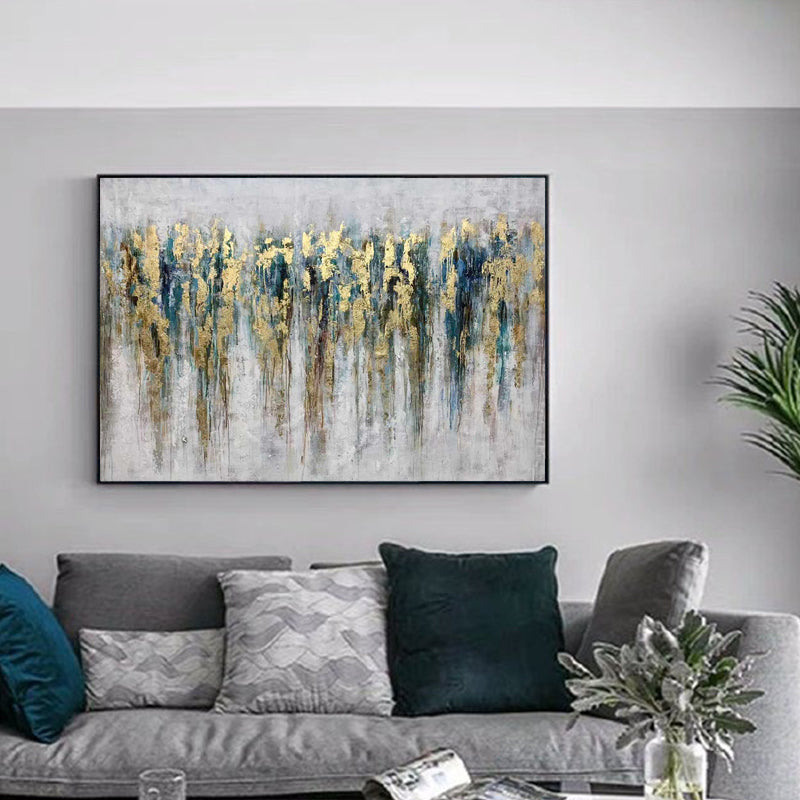 Abstract Gold and Blue Oil Painting for Modern Home Decor