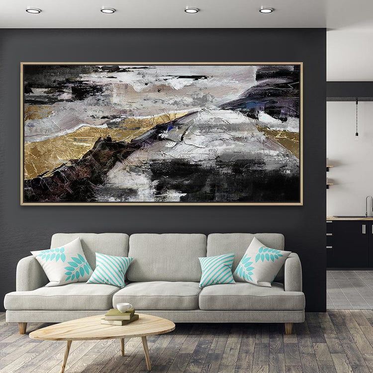 Abstract Landscape Oil Painting with Gold Accents in Modern Home Decor