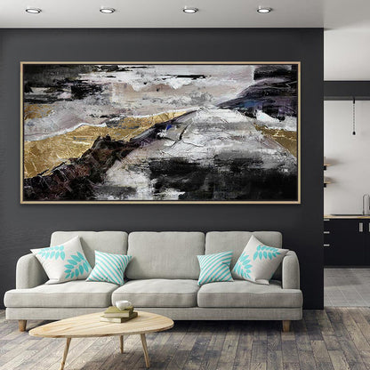 Abstract Landscape Oil Painting with Gold Accents in Modern Home Decor