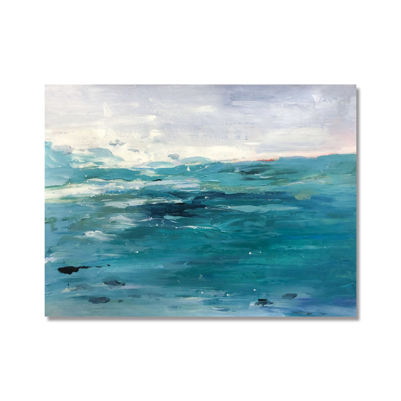 Serene Ocean Waves in Vibrant Turquoise Oil Painting for Coastal Home Decor