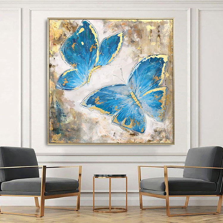 Serene Blue Butterflies: Elegant Oil Painting for Modern Home Decor