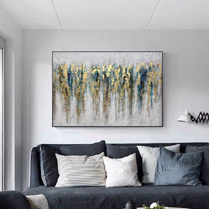 Abstract Gold and Blue Oil Painting for Modern Home Decor