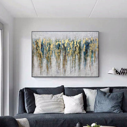 Abstract Gold and Blue Oil Painting for Modern Home Decor