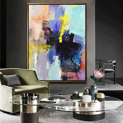 Vibrant Abstract Oil Painting with Bold Colors and Dynamic Texture for Modern Decor