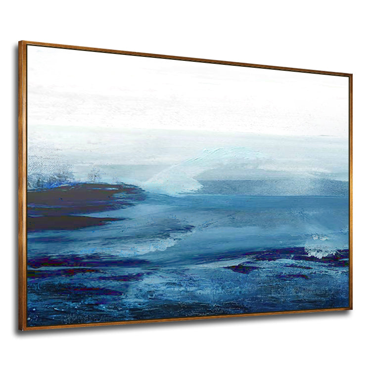 Tranquil Ocean Blues: Abstract Oil Painting for Modern Home Decor