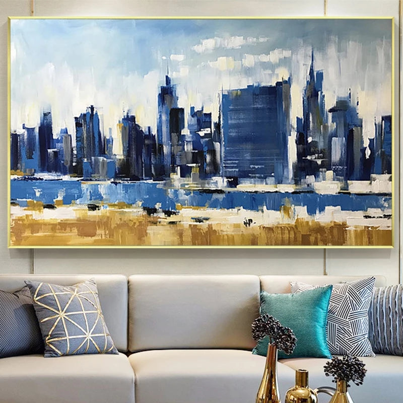 Vibrant Urban Cityscape Oil Painting - Modern Skyline Artwork for Stylish Decor