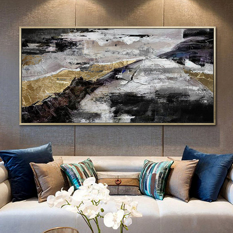 Abstract Landscape Oil Painting with Gold Accents in Modern Home Decor