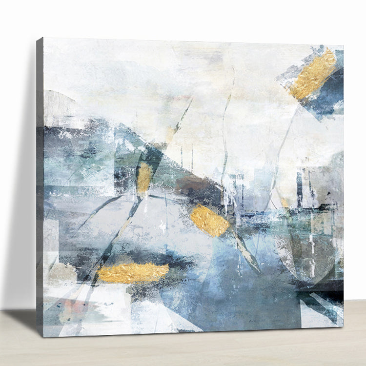 Captivating Abstract Oil Painting with Gold Accents and Blue Hues for Modern Decor