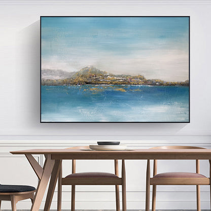 Tranquil Coastal View: Serene Oil Painting of Landscapes and Blue Waters
