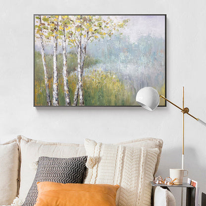 Serene Birch Trees by Tranquil Lake ‚Äì Elegant Oil Painting for Home Decor