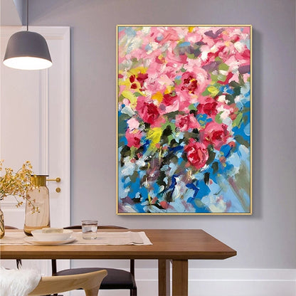 Vibrant Floral Celebration: Colorful Roses in Bloom Oil Painting for Home Décor