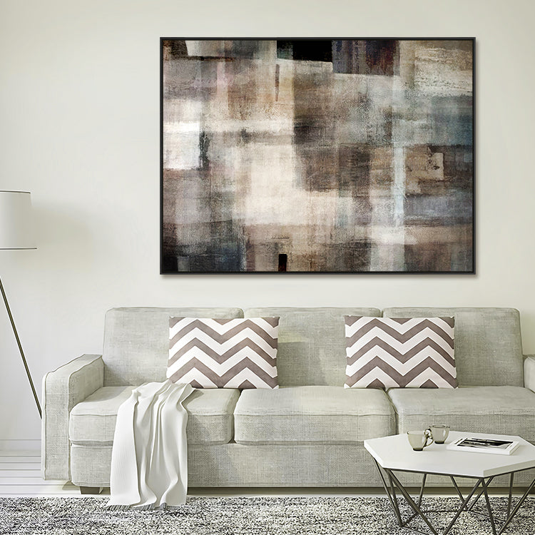 Abstract Oil Painting in Soft Earth Tones for Modern Home Decor