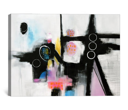 Abstract Black and White Oil Painting with Colorful Elements for Modern Decor