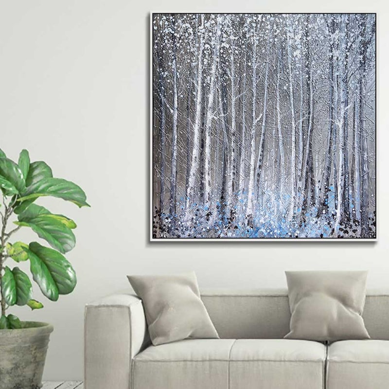 Snowy Forest Landscape Oil Painting for Elegant Home Decor
