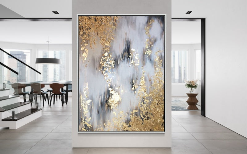 Abstract Gold and Silver Landscape Oil Painting for Modern Home Decor