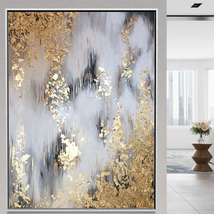 Abstract Gold and Silver Landscape Oil Painting for Modern Home Decor