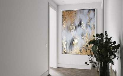 Abstract Gold and Silver Landscape Oil Painting for Modern Home Decor