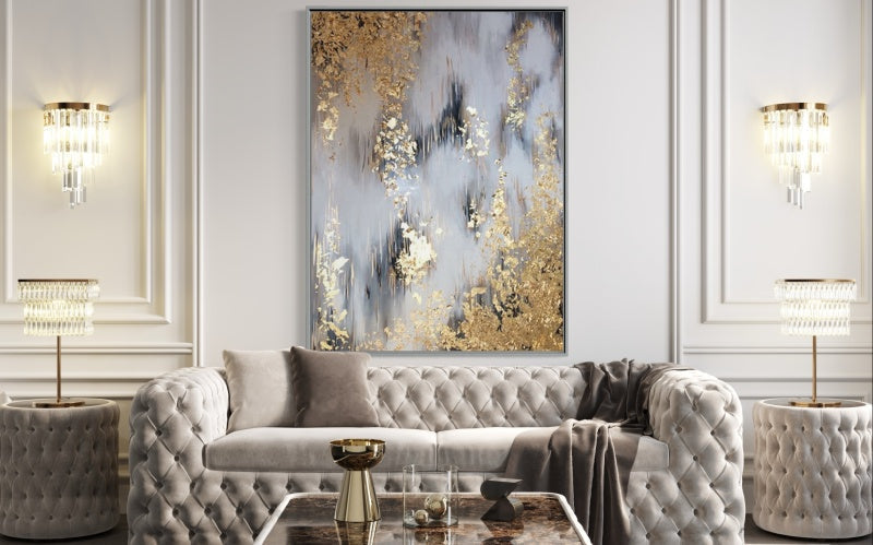 Abstract Gold and Silver Landscape Oil Painting for Modern Home Decor