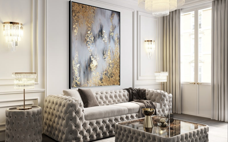 Abstract Gold and Silver Landscape Oil Painting for Modern Home Decor