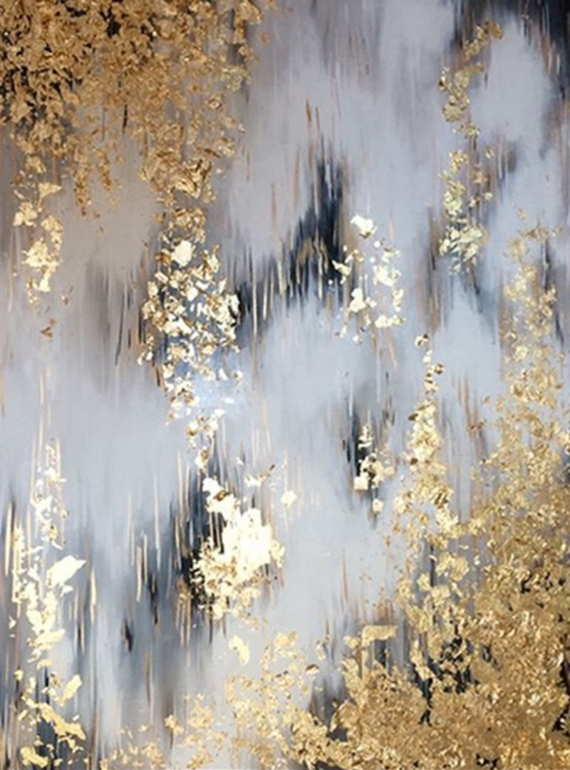 Abstract Gold and Silver Landscape Oil Painting for Modern Home Decor