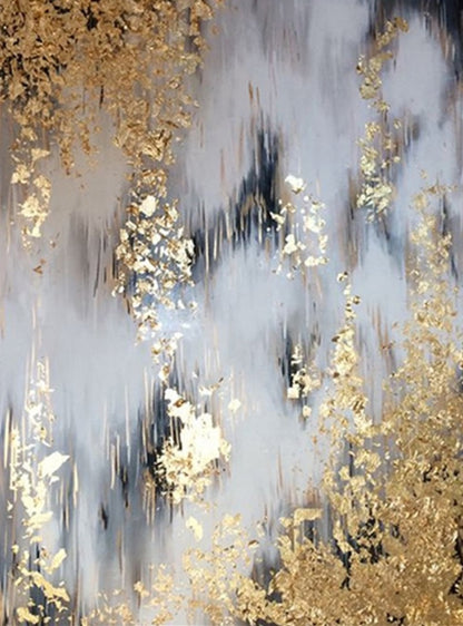 Abstract Gold and Silver Landscape Oil Painting for Modern Home Decor