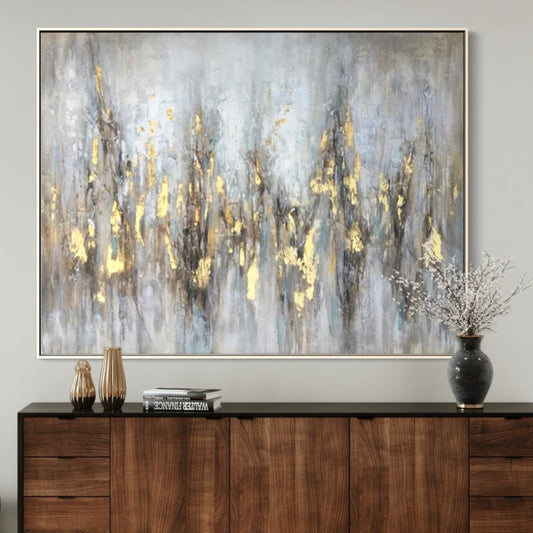 Abstract Shamanic Landscape with Gold Accents - Stunning Oil Painting