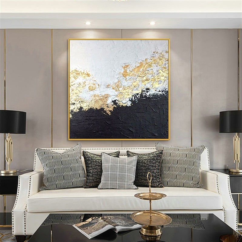 Majestic Black and Gold Dragon Landscape Oil Painting for Elegant Home Decor