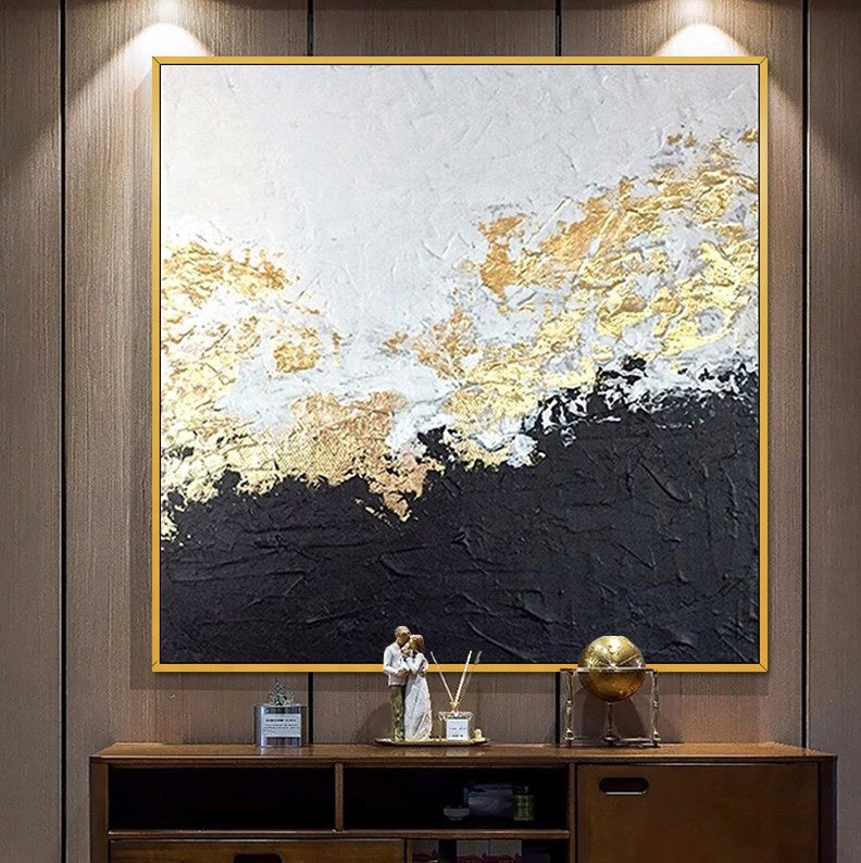 Majestic Black and Gold Dragon Landscape Oil Painting for Elegant Home Decor