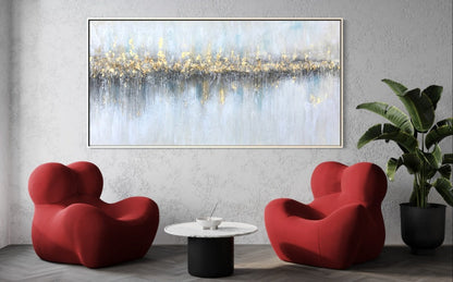 Luminous Modern Abstract Oil Painting with Metallic Accents for Elegant Home Decor