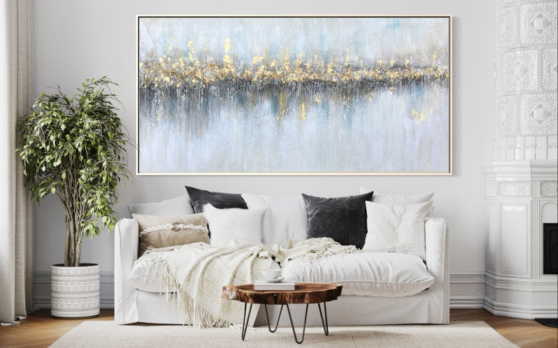 Luminous Modern Abstract Oil Painting with Metallic Accents for Elegant Home Decor