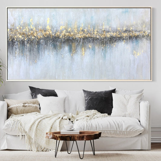 Luminous Modern Abstract Oil Painting with Metallic Accents for Elegant Home Decor