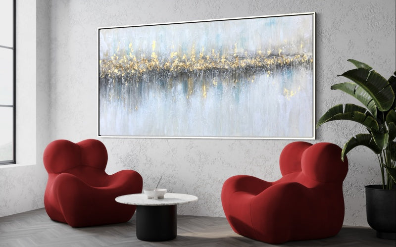 Luminous Modern Abstract Oil Painting with Metallic Accents for Elegant Home Decor