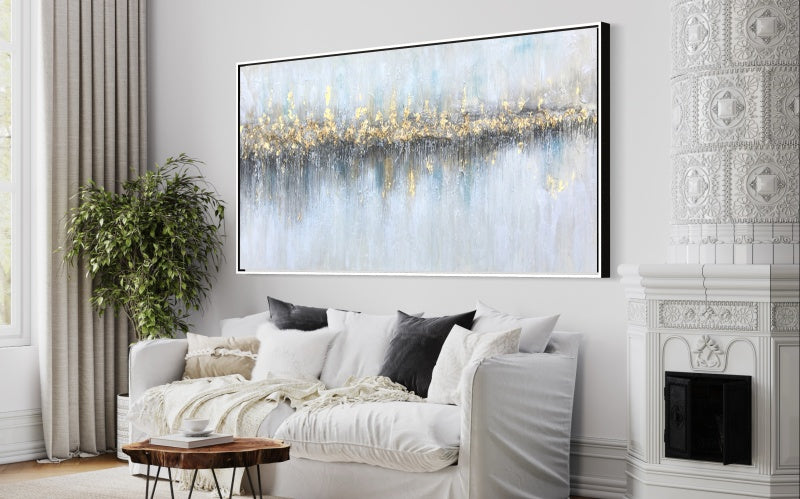 Luminous Modern Abstract Oil Painting with Metallic Accents for Elegant Home Decor