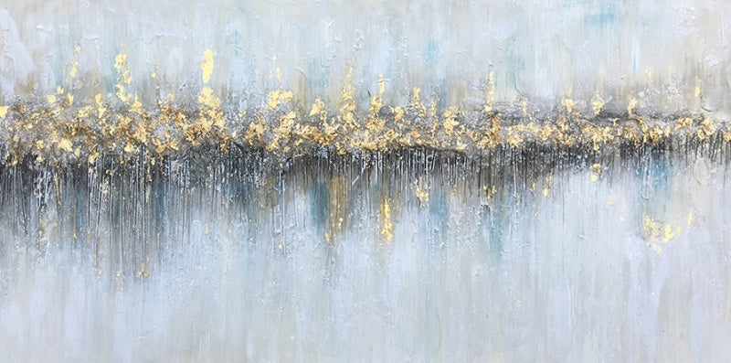 Luminous Modern Abstract Oil Painting with Metallic Accents for Elegant Home Decor