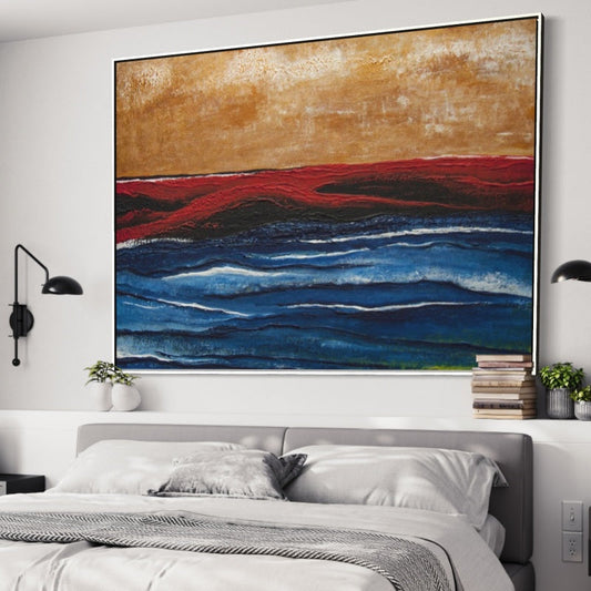 Dynamic Ocean Waves in Bold Colorful Storm Landscape Oil Painting