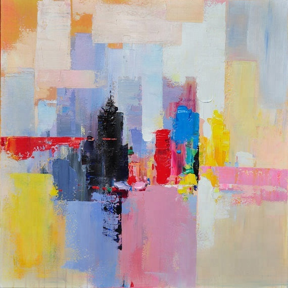 Vibrant Cityscape Oil Painting for Modern Home Decor