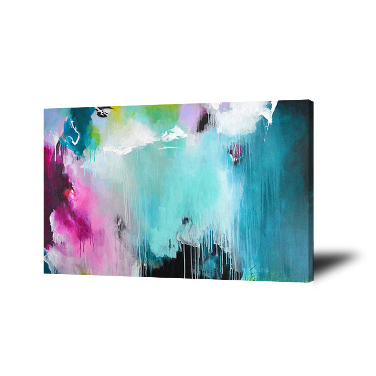 Vibrant Abstract Oil Painting in Blue and Pink for Modern Home Decor