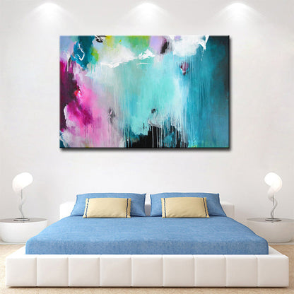 Vibrant Abstract Oil Painting in Blue and Pink for Modern Home Decor