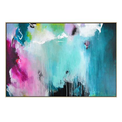 Vibrant Abstract Oil Painting in Blue and Pink for Modern Home Decor