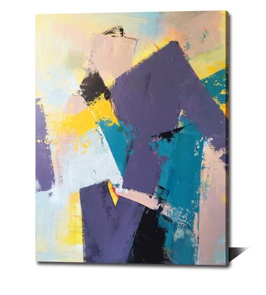 Vibrant Abstract Oil Painting in Purple and Teal for Modern Home Decor